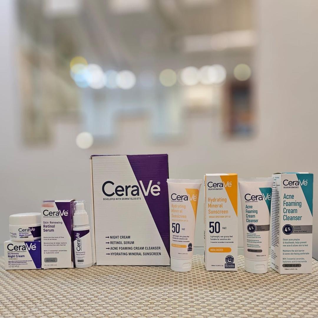 Cerave 4 In 1 Skincare Kit Night Cream, Sunblock, Cleanser & Serum For Radiant Skin