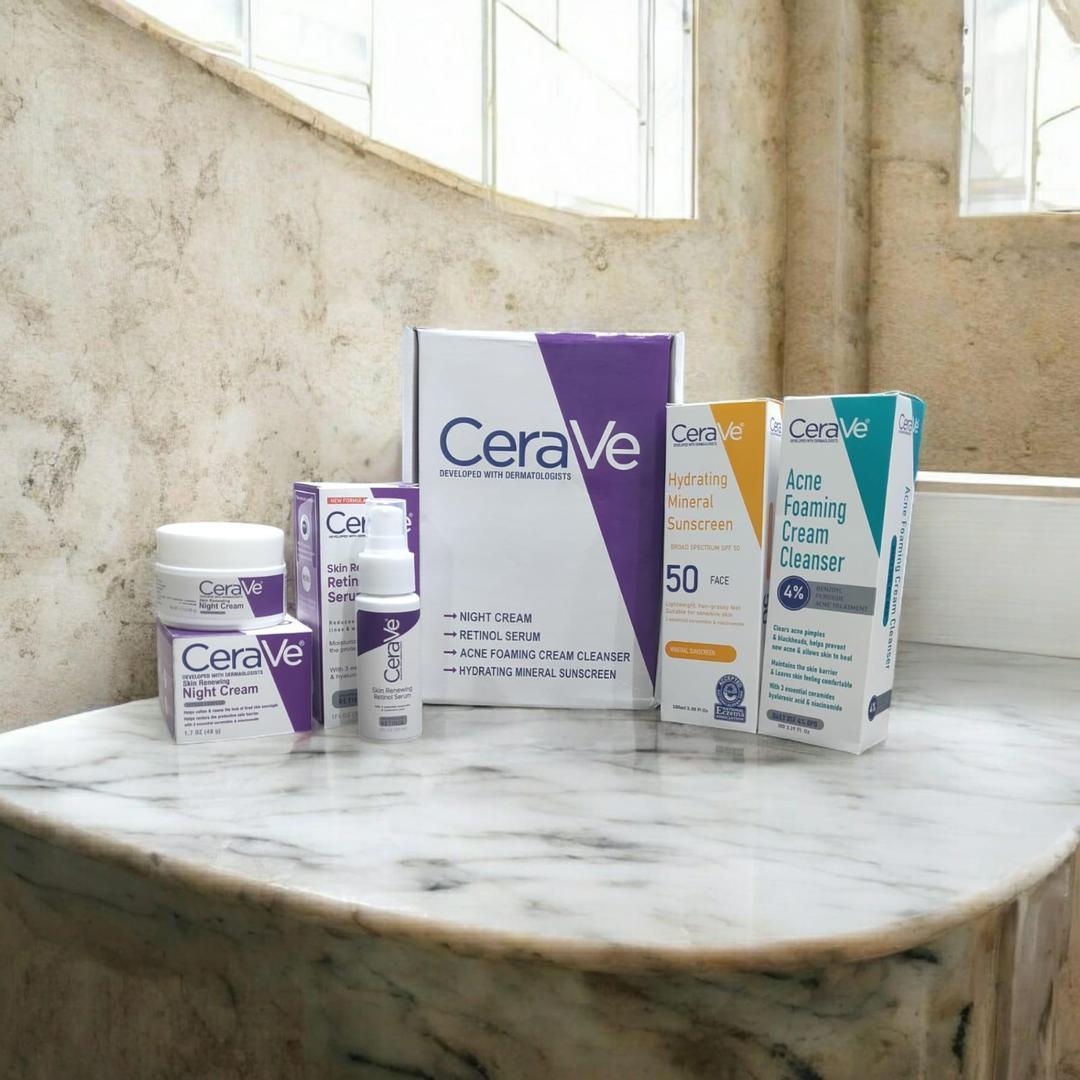 Cerave 4 In 1 Skincare Kit Night Cream, Sunblock, Cleanser & Serum For Radiant Skin