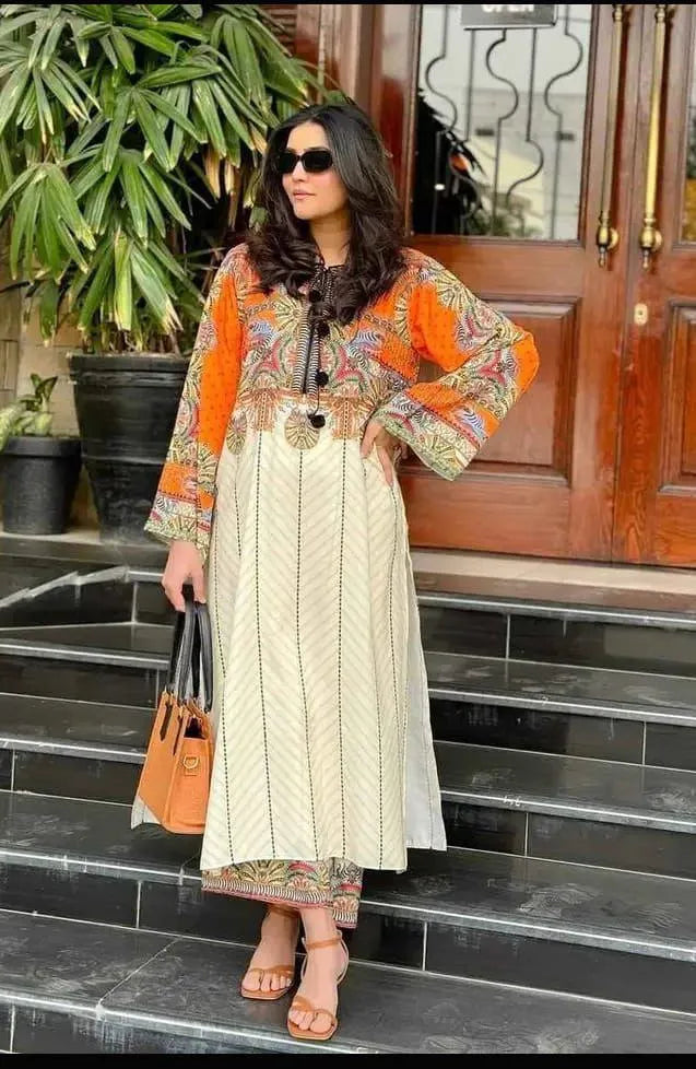 2 PC Women's Stitched Swiss Lawn Digital Print Shirt and Trouser