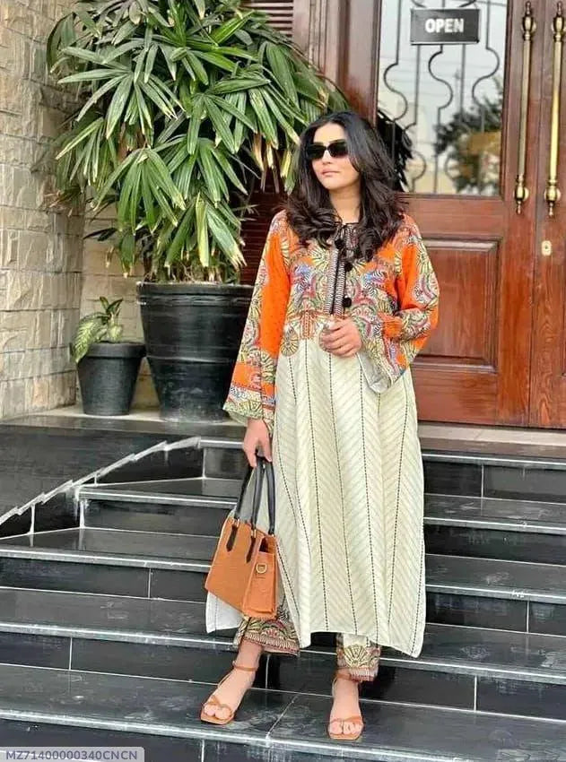 2 PC Women's Stitched Swiss Lawn Digital Print Shirt and Trouser