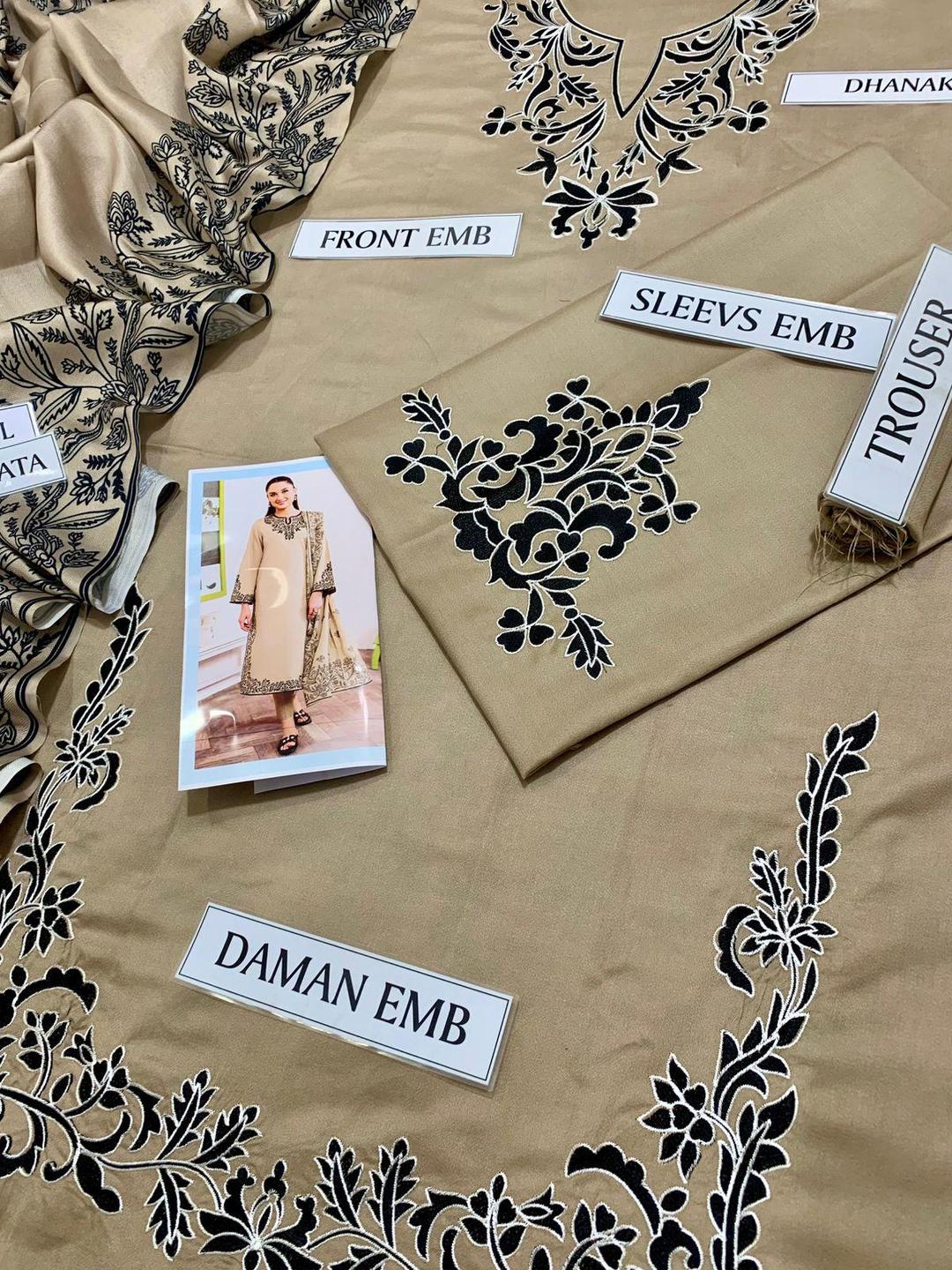 3 PC Women's Unstitched Embroidered Suit