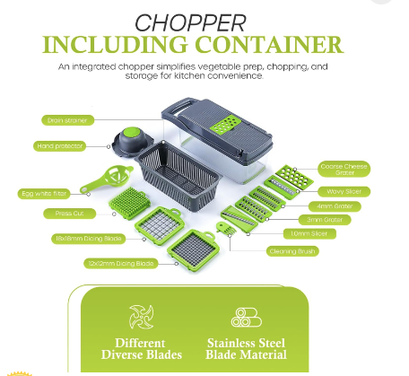 Multifunctional Vegetable Chopper, Slicer, Dicer, Cutter 14 PCs.