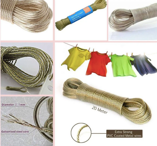 20 Meter Wet Cloth Laundry Rope - Extra Strong, Durable, and Rust Resistant