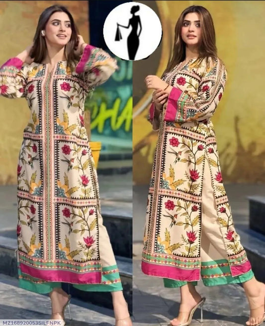 2 PC Women's Stitched Swiss Lawn Printed Co-Ord set