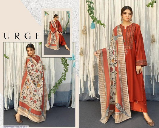3PC Women's Unstitched Embroidered Suit