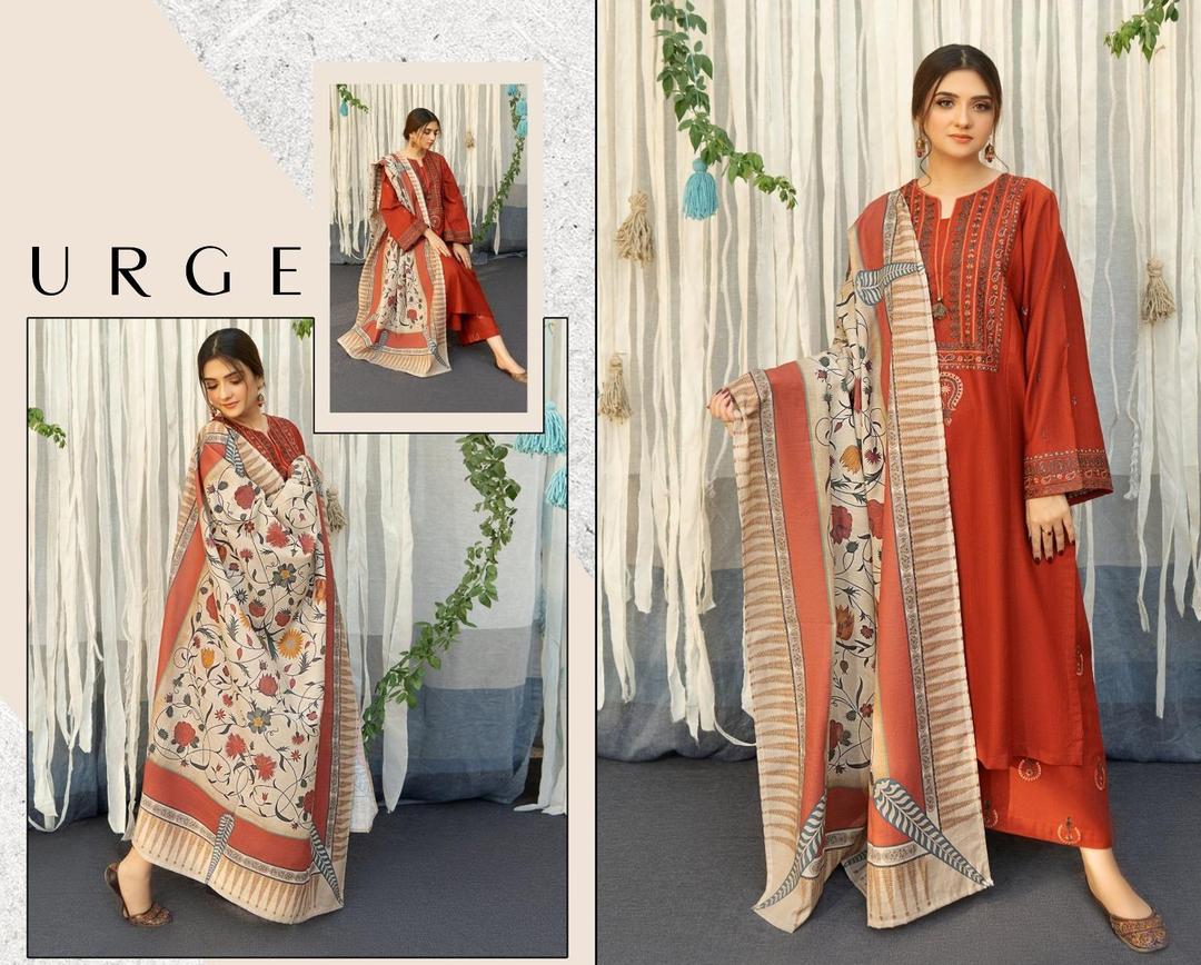 3PC Women's Unstitched Embroidered Suit
